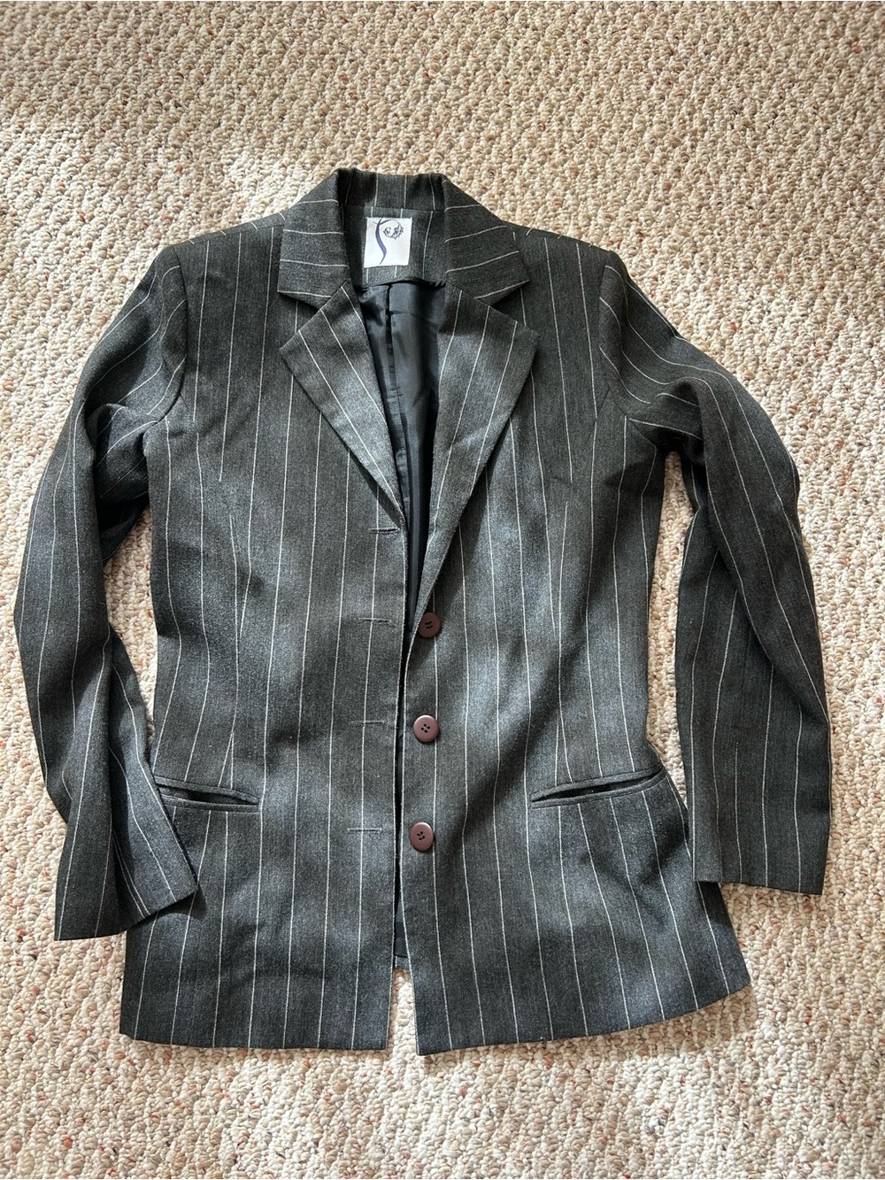 Dark Grey Pinstripe Blazer Grey